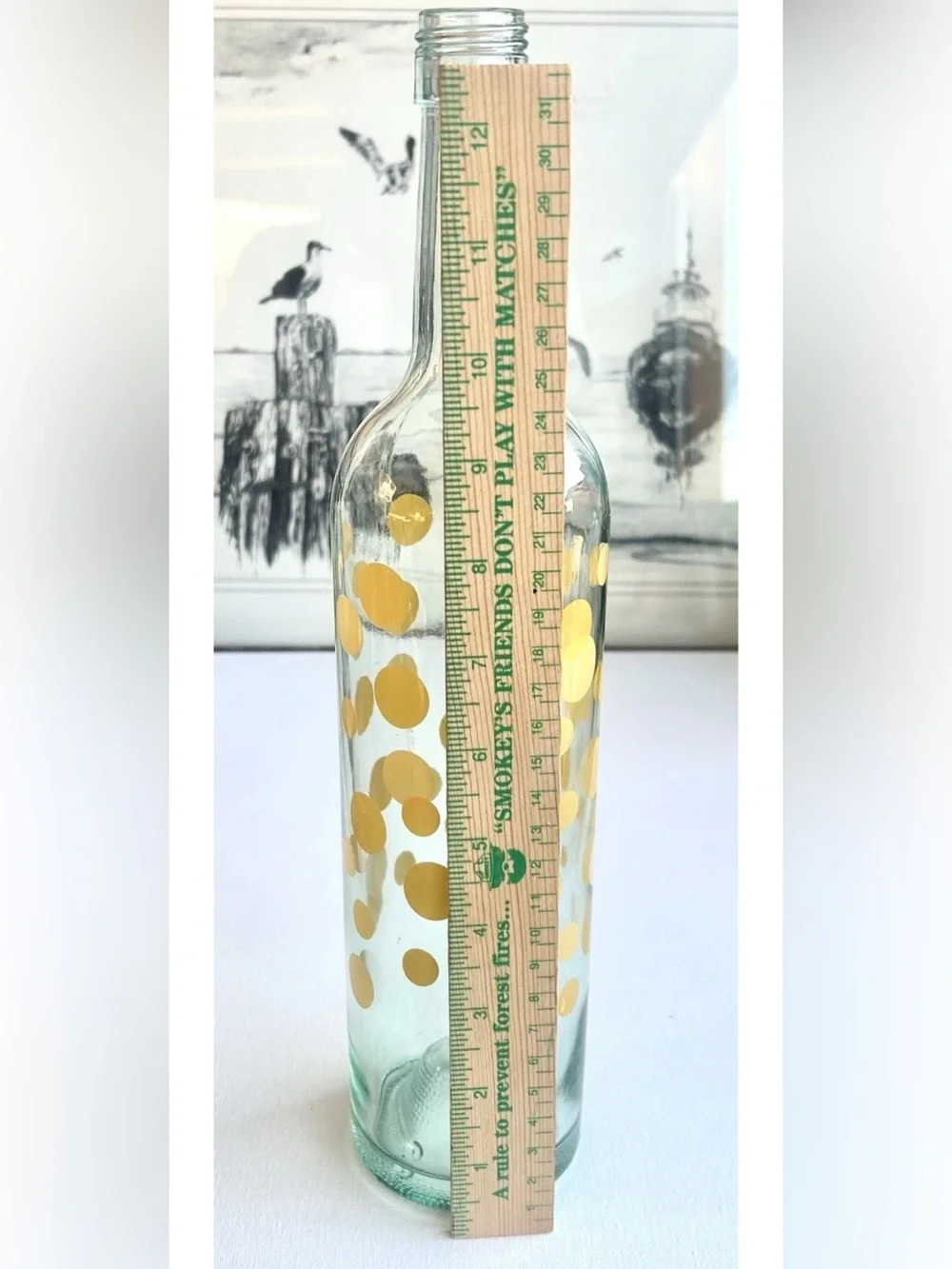 Vintage Mod Dot Yellow Polka Dot Blue Tinted Wine Bottle 750ml 12.5” MCM Italy